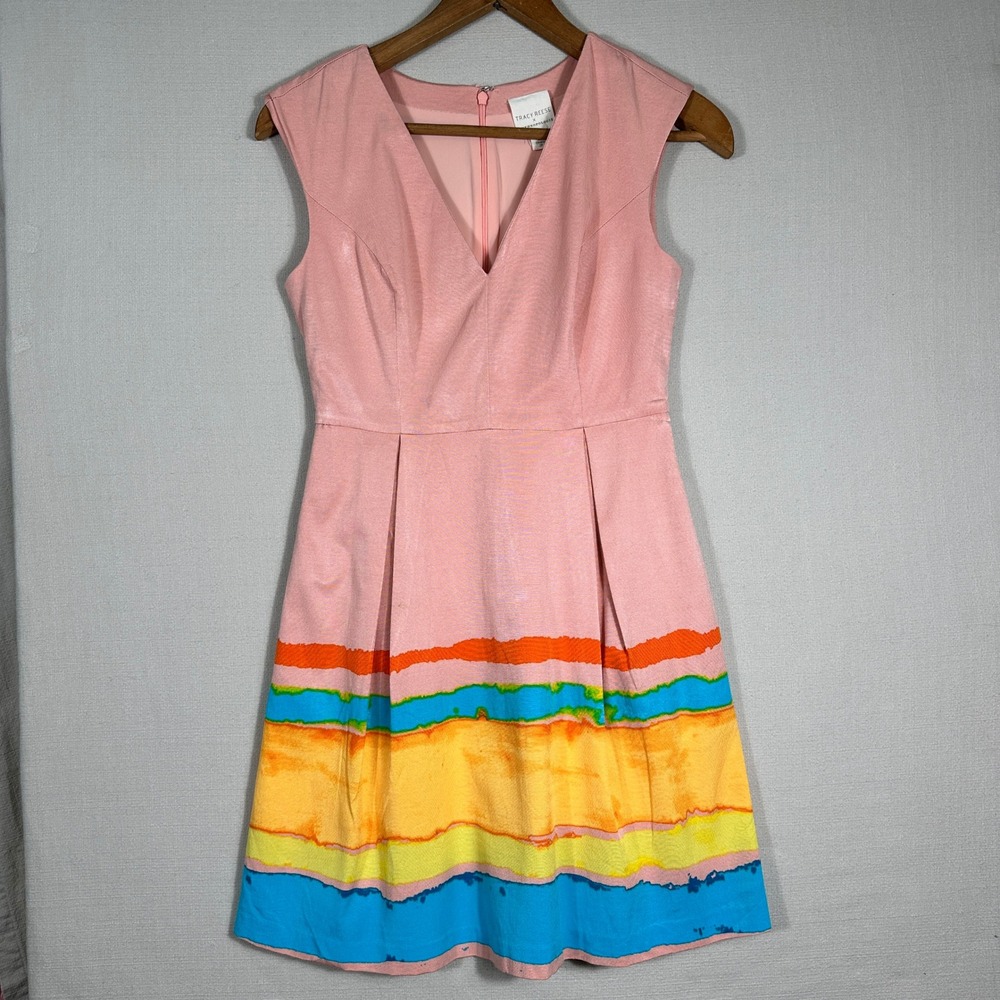 Tracy Reese Anthropologie Fit Flare Dress Womens 2P Pink Multi Excellent XC4X97P